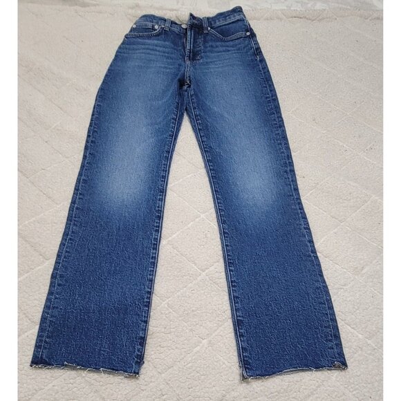 Madewell Womens Blue Denim‎ 90s Straight Leg Jeans Raw Hem High Rise Size 23 - Picture 2 of 11